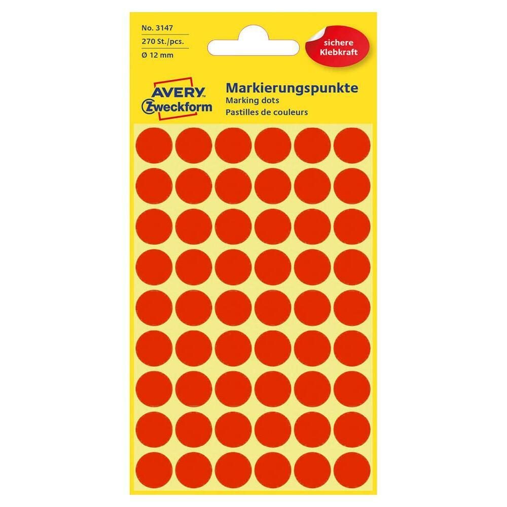 AVERY Zweckform Klebepunkte 3147 Ø 12,0 mm leuchtrot - 270 Stück AVERY Zweckform Klebepunkte 3147 Ø 12,0 mm leuchtrot - 270 Stück von Avery Zweckform