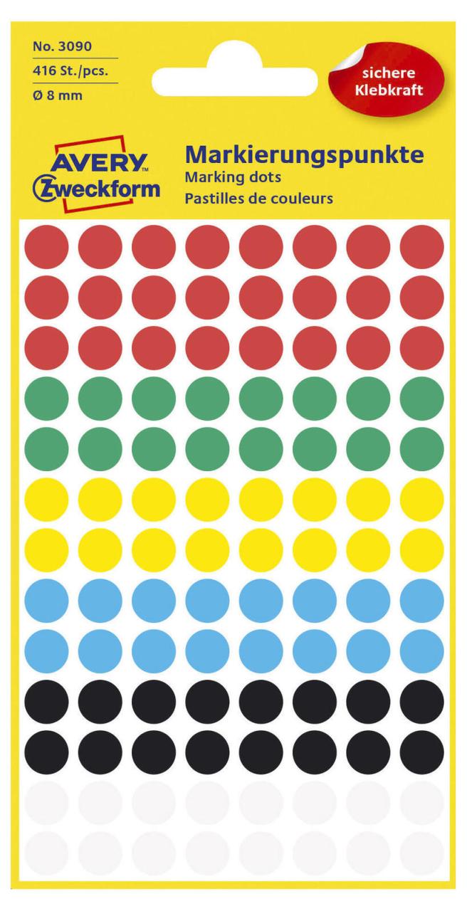 AVERY Zweckform Klebepunkte Ø 8,0 mm rot, weiß, grün, blau, gelb, schwarz von Avery Zweckform