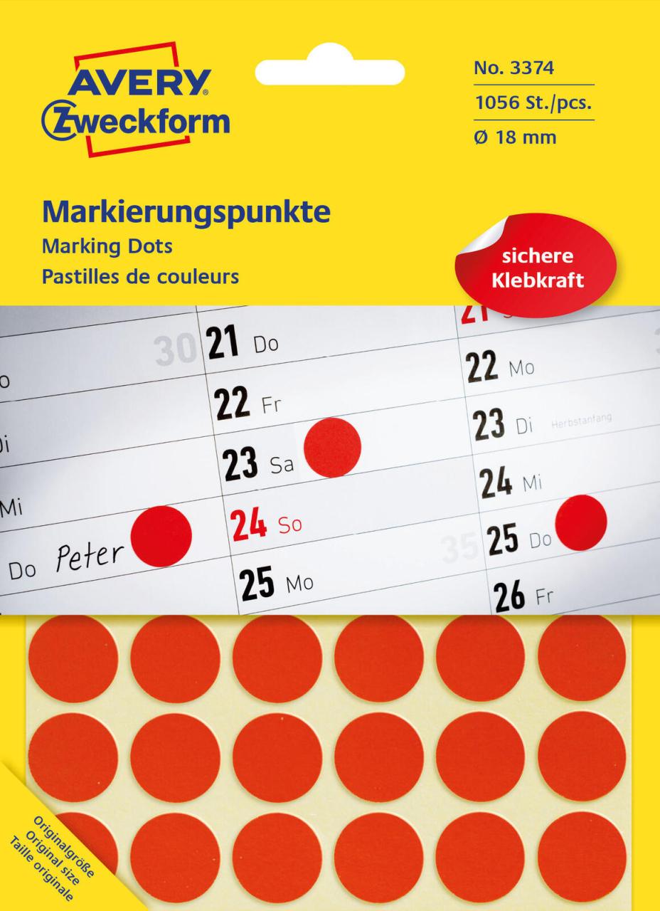 AVERY Zweckform Klebepunkte Ø 18,0 mm rot von Avery Zweckform