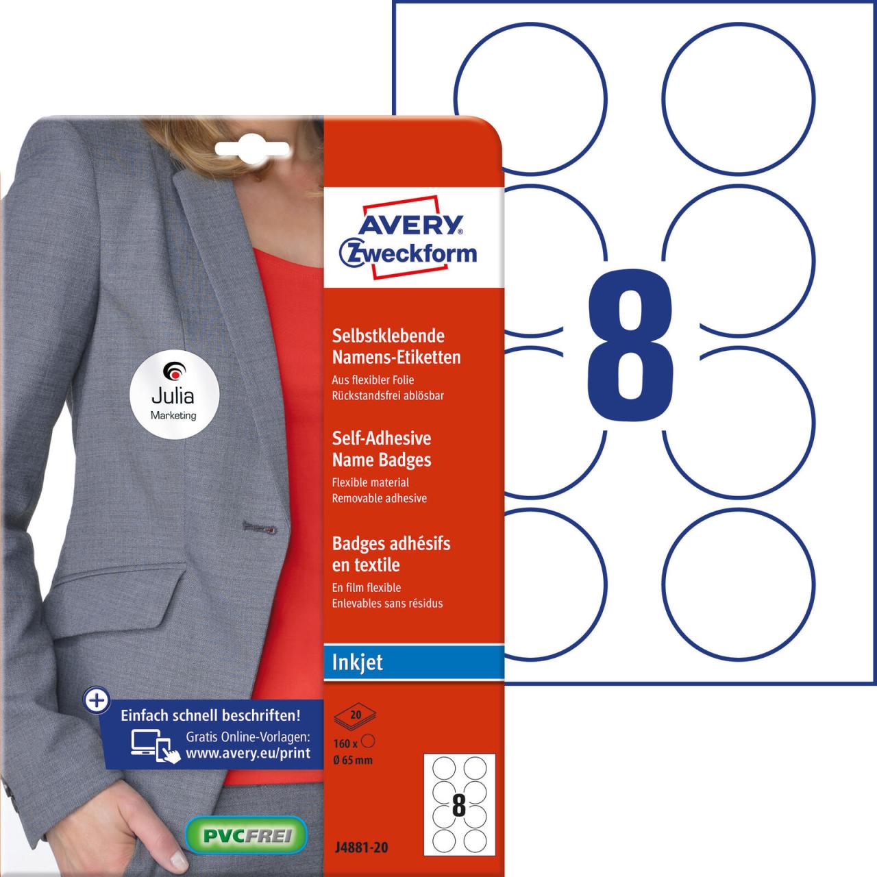 AVERY Zweckform Namensetiketten J4881-20 weiß 65,0 x 65,0 mm AVERY Zweckform Namensetiketten J4881-20 weiß 65,0 x 65,0 mm von Avery Zweckform