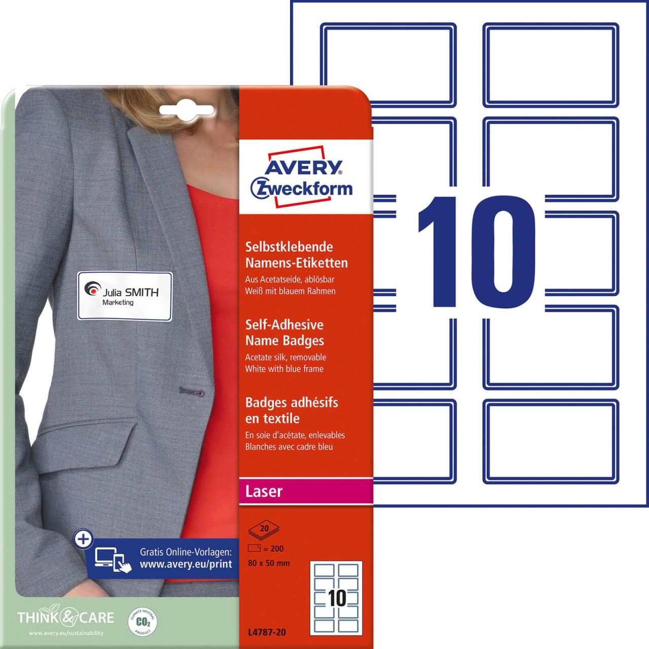 AVERY Zweckform Namensetiketten L4787-20 weiß 80,0 x 50,0 mm AVERY Zweckform Namensetiketten L4787-20 weiß 80,0 x 50,0 mm von Avery Zweckform