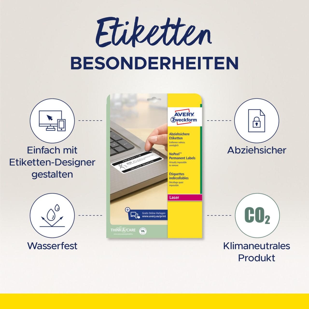 AVERY Zweckform abziehsichere Folienetiketten 63,5 x 33,9 mm AVERY Zweckform abziehsichere Folienetiketten 63,5 x 33,9 mm von Avery Zweckform