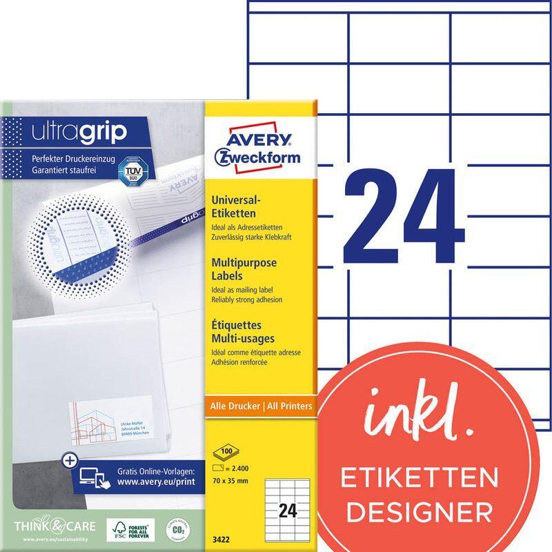 AVERY Zweckform Etiketten 3422 weiß 70,0 x 35,0 mm von Avery Zweckform