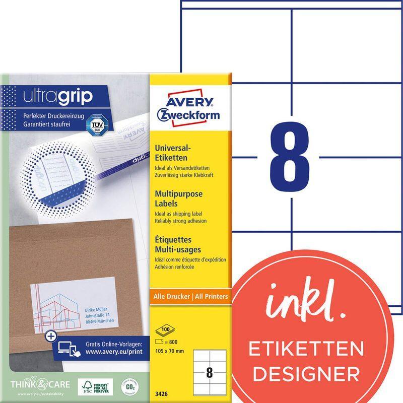 AVERY Zweckform Etiketten 3426 weiß 105,0 x 70,0 mm von Avery Zweckform
