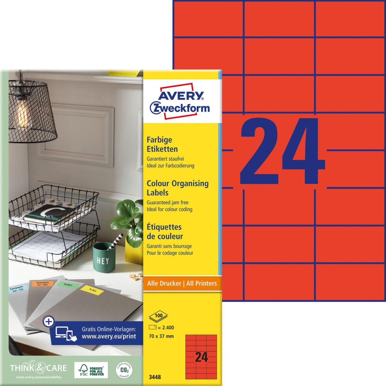 AVERY Zweckform Etiketten 3448 rot 70,0 x 37,0 mm AVERY Zweckform Etiketten 3448 rot 70,0 x 37,0 mm von Avery Zweckform