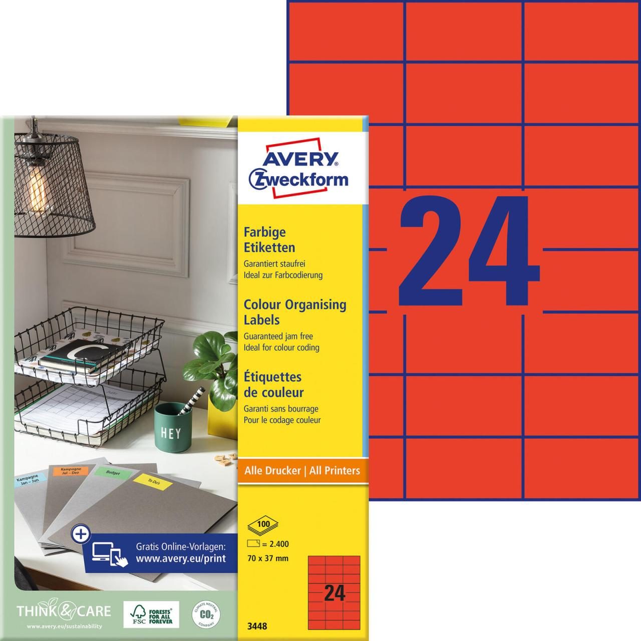 AVERY Zweckform Universaletiketten 3448 70,0 x 37,0 mm Rot von Avery Zweckform