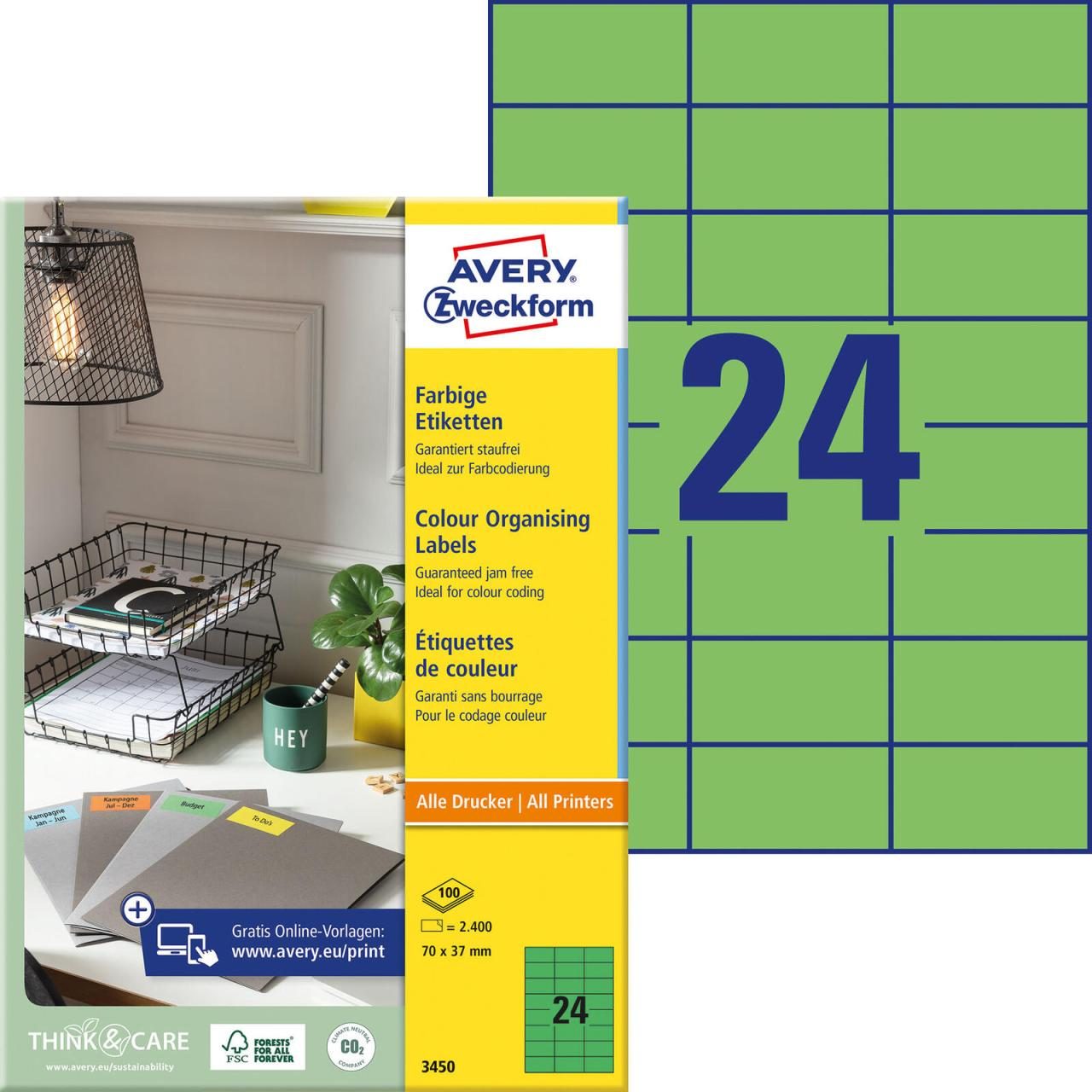 AVERY Zweckform Universaletiketten 3450 70,0 x 37,0 mm Grün von Avery Zweckform