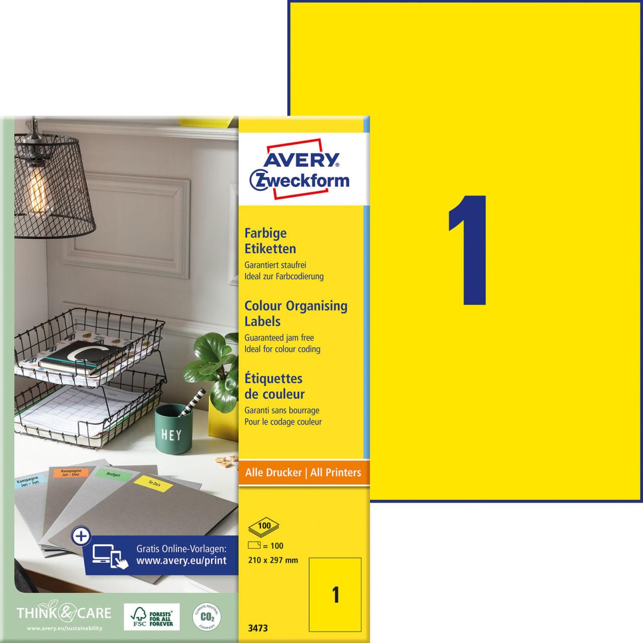 AVERY Zweckform Etiketten 3473 gelb 210,0 x 297,0 mm AVERY Zweckform Etiketten 3473 gelb 210,0 x 297,0 mm von Avery Zweckform