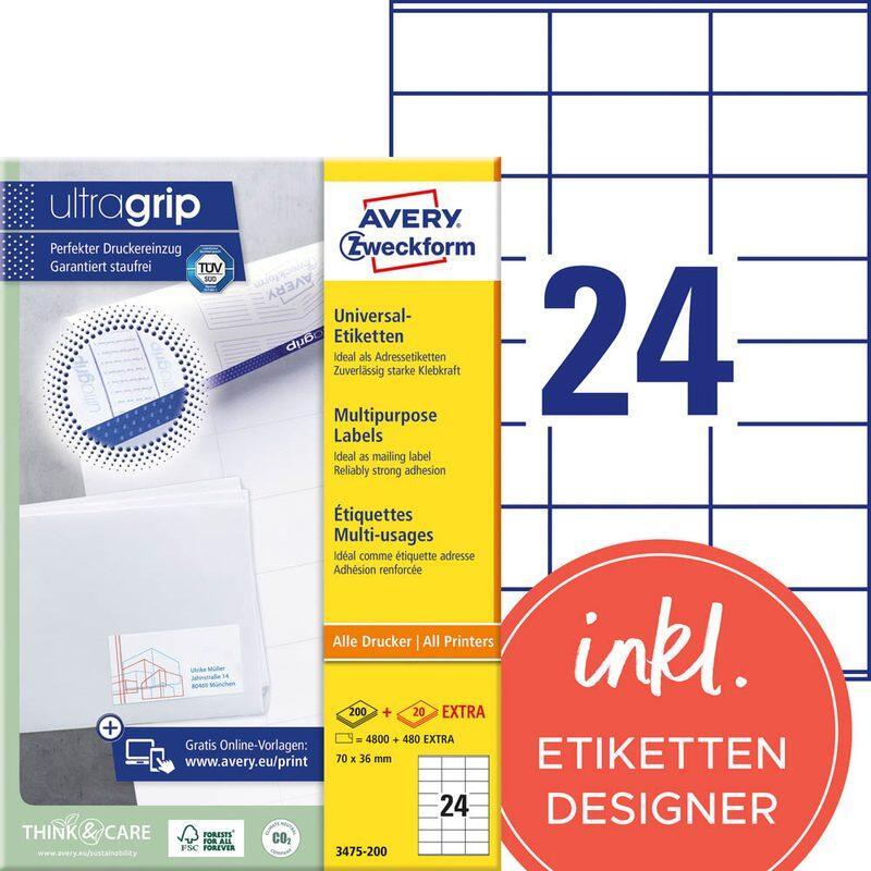 AVERY Zweckform Etiketten 3475-200 weiß 70,0 x 36,0 mm AVERY Zweckform Etiketten 3475-200 weiß 70,0 x 36,0 mm von Avery Zweckform