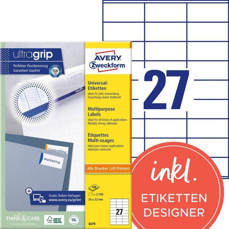 AVERY Zweckform Etiketten 3479 weiß 70,0 x 32,0 mm von Avery Zweckform
