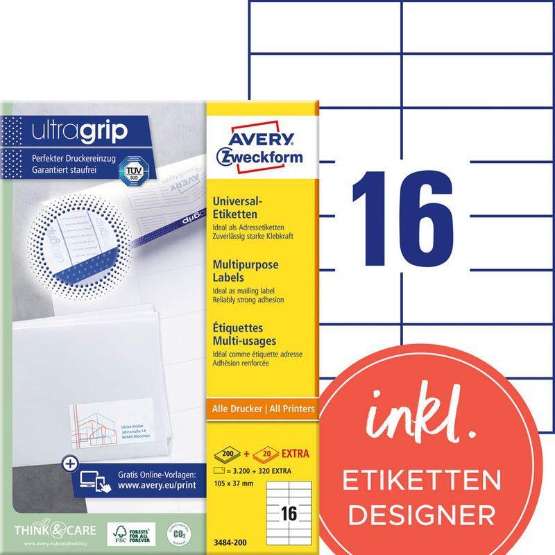 AVERY Zweckform Universaletiketten 3484-200 105,0 x 37,0 mm weiß von Avery Zweckform