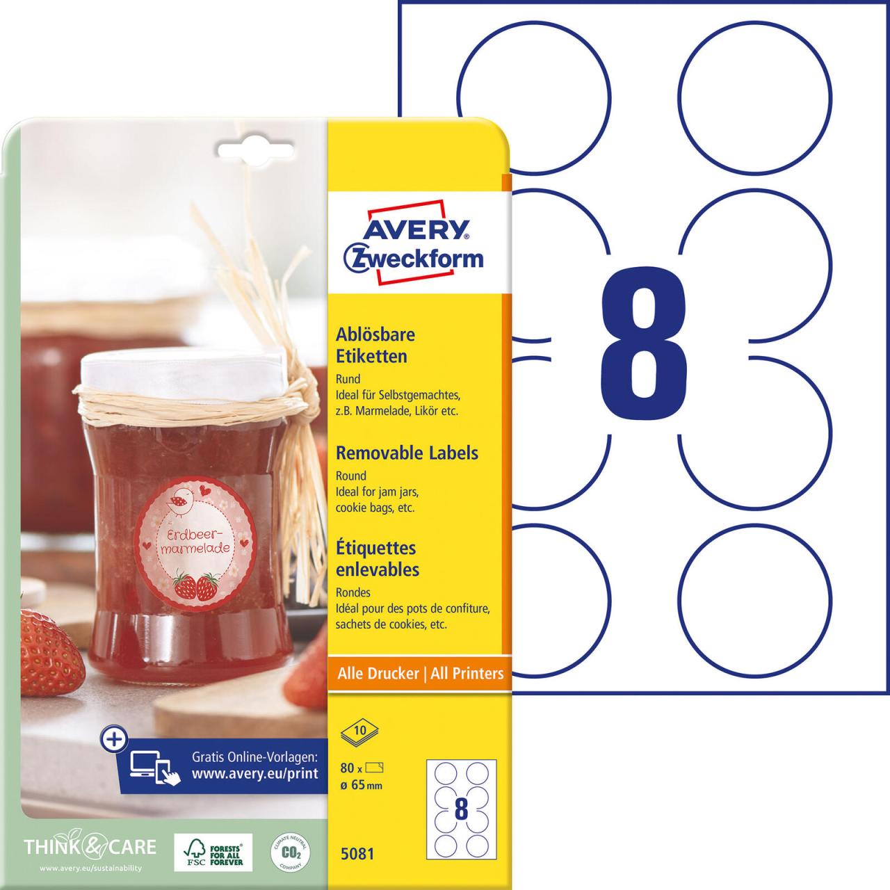 AVERY Zweckform Universaletiketten 5081 65,0 x 65,0 mm weiß von Avery Zweckform