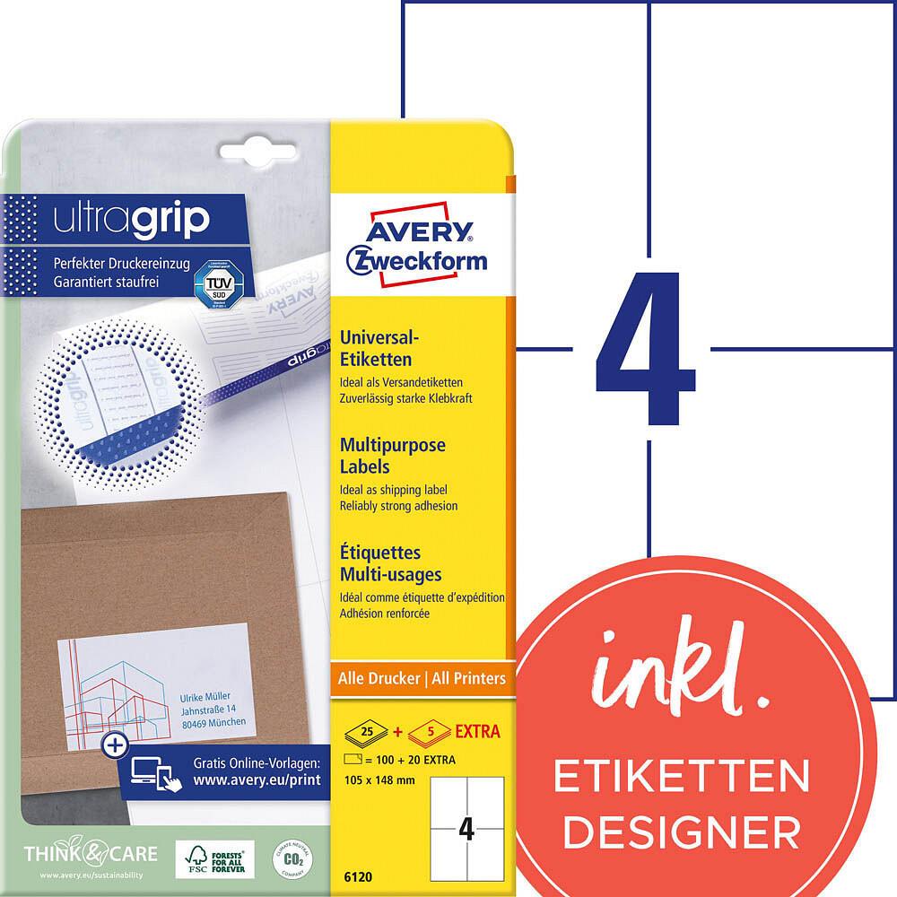 AVERY Zweckform Etiketten 6120 weiß 105,0 x 148,0 mm AVERY Zweckform Etiketten 6120 weiß 105,0 x 148,0 mm von Avery Zweckform