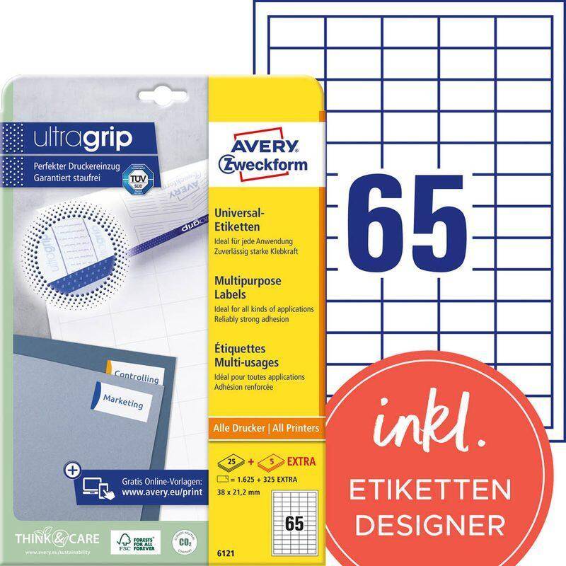 AVERY Zweckform Etiketten 6121 weiß 38,0 x 21,2 mm von Avery Zweckform