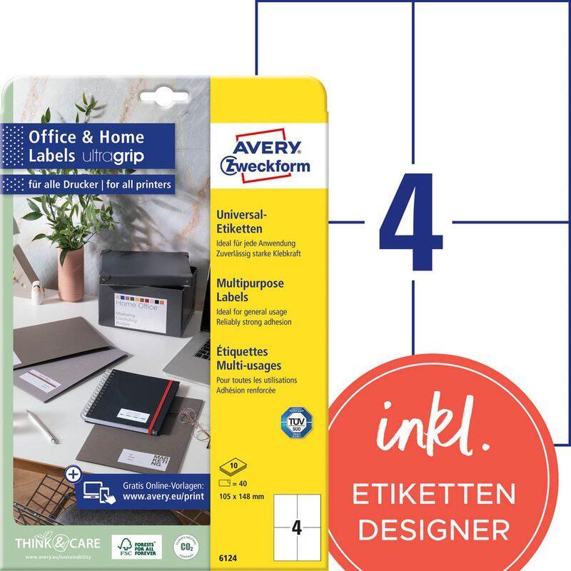 AVERY Zweckform Etiketten 6124 weiß 105,0 x 148,0 mm AVERY Zweckform Etiketten 6124 weiß 105,0 x 148,0 mm von Avery Zweckform