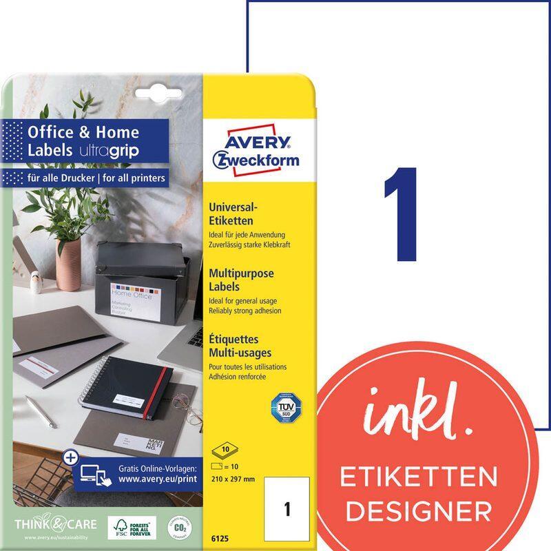 AVERY Zweckform Etiketten 6125 weiß 210,0 x 297,0 mm AVERY Zweckform Etiketten 6125 weiß 210,0 x 297,0 mm von Avery Zweckform