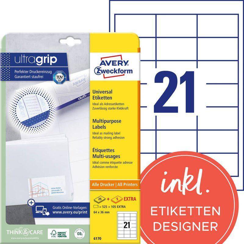 AVERY Zweckform Etiketten 6170 weiß 64,0 x 36,0 mm von Avery Zweckform