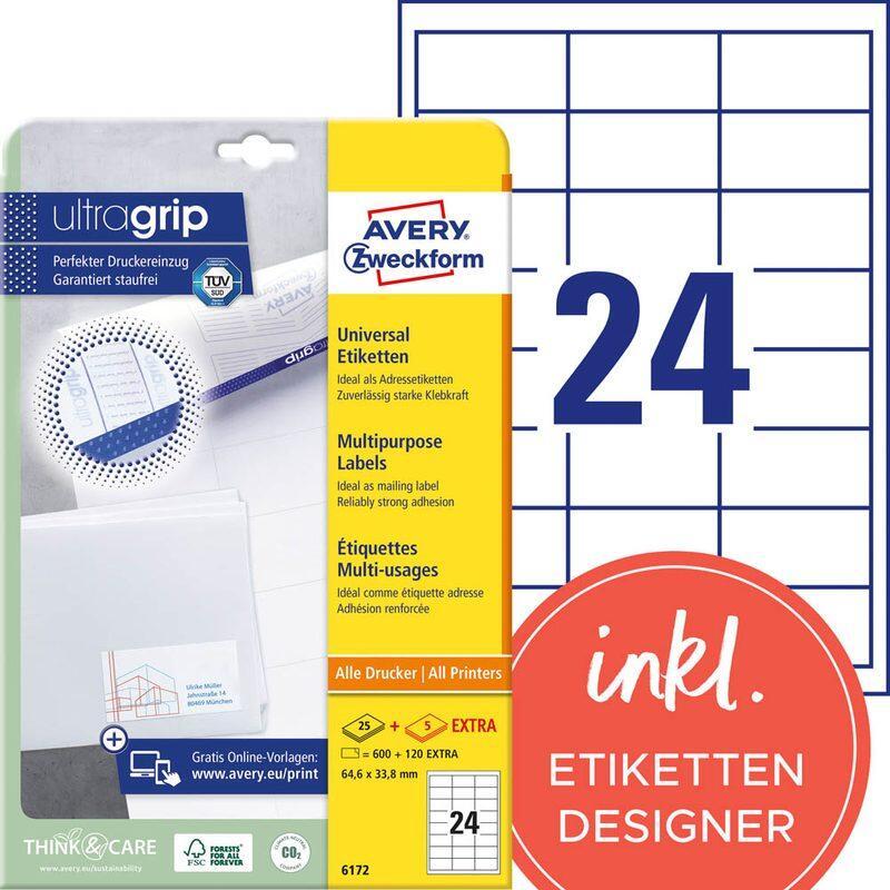 AVERY Zweckform Etiketten 6172 weiß 64,6 x 33,8 mm AVERY Zweckform Etiketten 6172 weiß 64,6 x 33,8 mm von Avery Zweckform