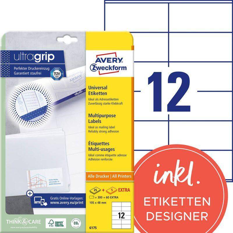 AVERY Zweckform Etiketten 6175 weiß 105,0 x 48,0 mm von Avery Zweckform