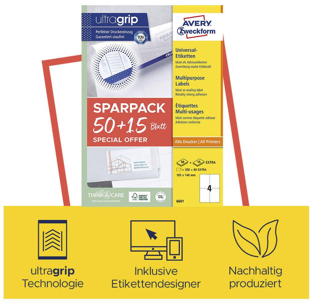 AVERY Zweckform Etiketten 6601 weiß 105,0 x 148,0 mm AVERY Zweckform Etiketten 6601 weiß 105,0 x 148,0 mm von Avery Zweckform