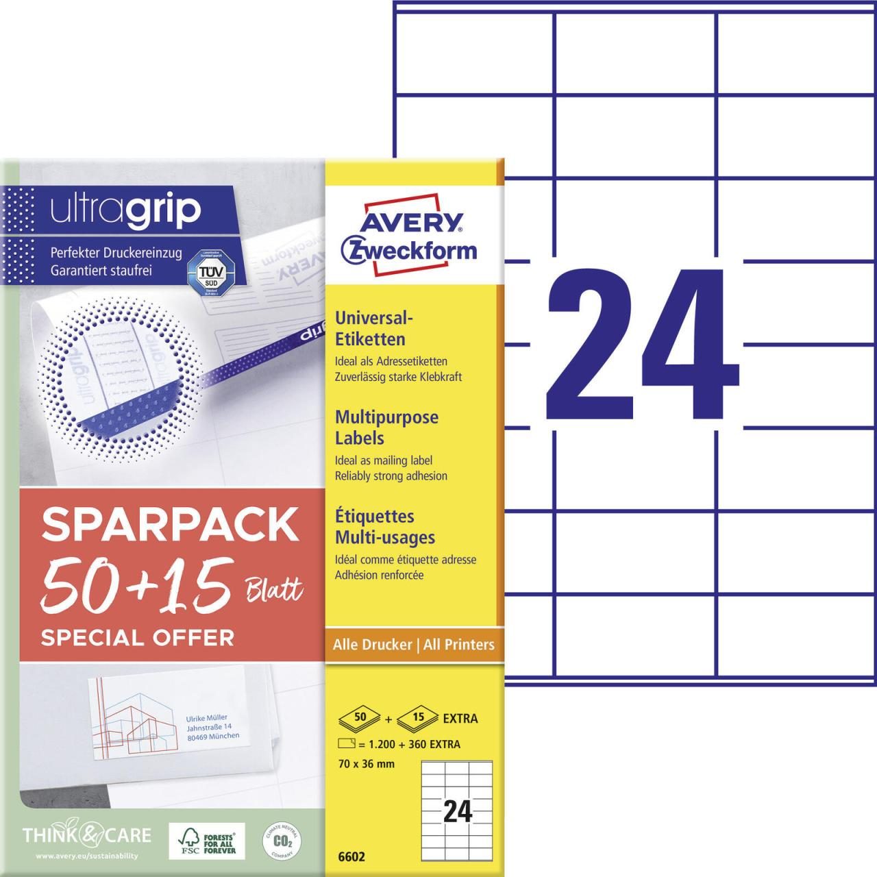 AVERY Zweckform Etiketten 6602 weiß 70,0 x 36,0 mm AVERY Zweckform Etiketten 6602 weiß 70,0 x 36,0 mm von Avery Zweckform