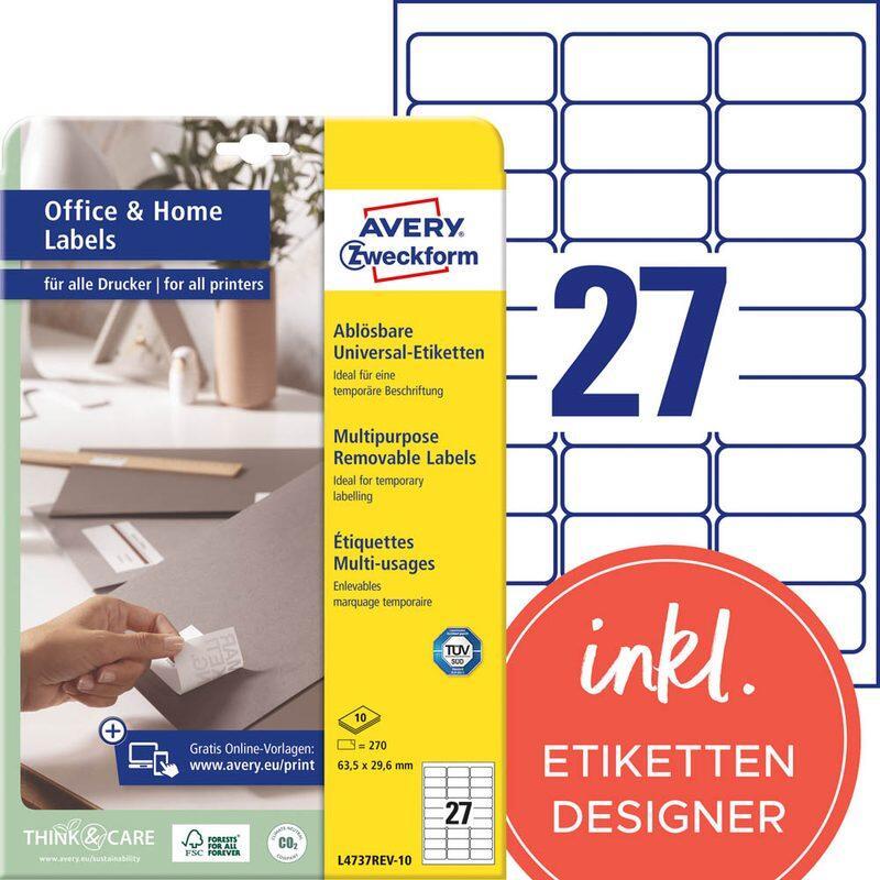 AVERY Zweckform Etiketten L4737REV-10 weiß 63,5 x 29,6 mm AVERY Zweckform Etiketten L4737REV-10 weiß 63,5 x 29,6 mm von Avery Zweckform
