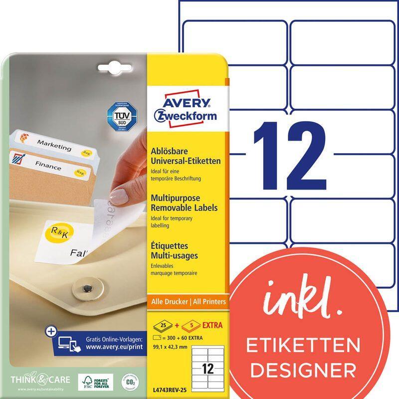 AVERY Zweckform Etiketten L4743REV-25 weiß 99,1 x 42,3 mm AVERY Zweckform Etiketten L4743REV-25 weiß 99,1 x 42,3 mm von Avery Zweckform