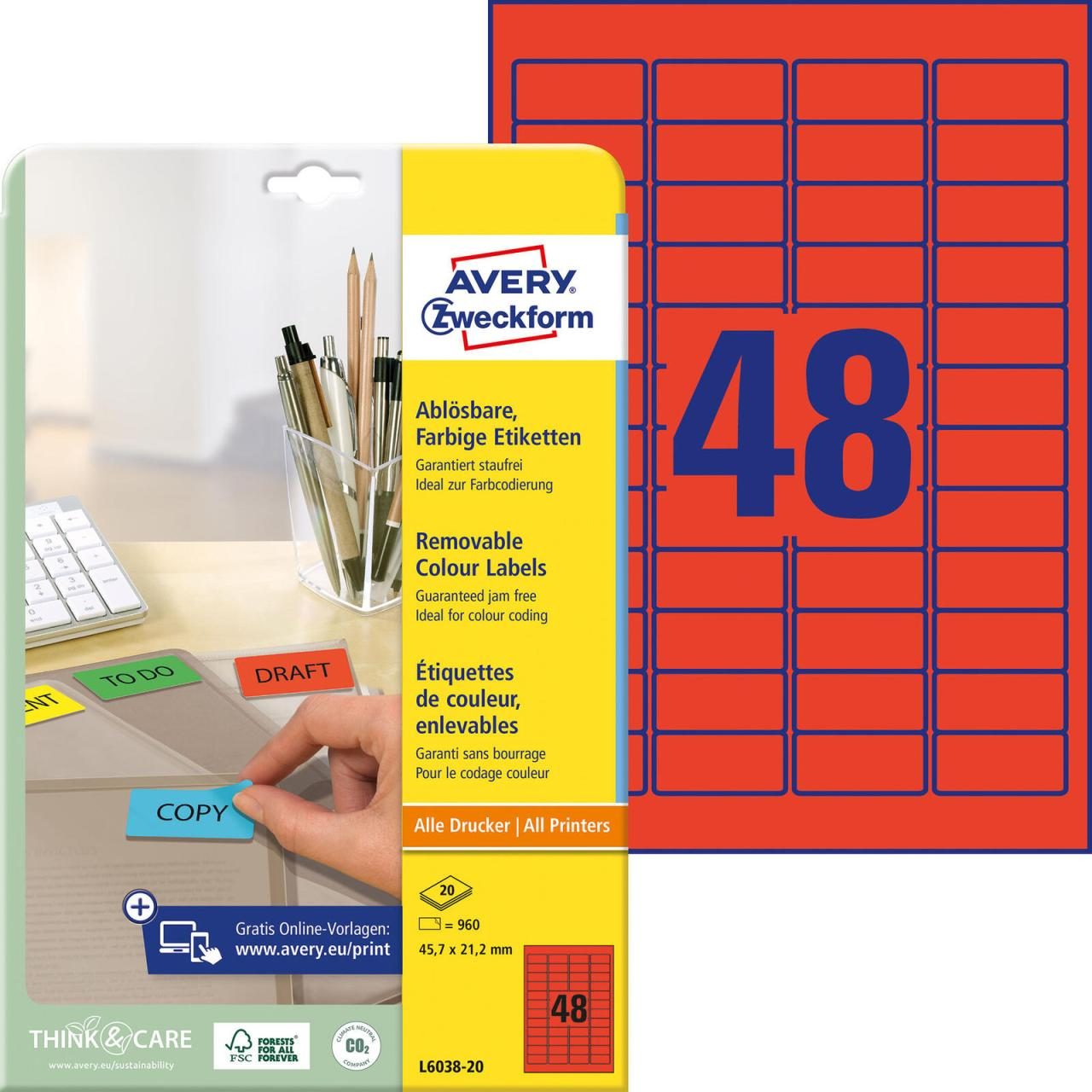 AVERY Zweckform Etiketten L6038-20 rot 45,7 x 21,2 mm AVERY Zweckform Etiketten L6038-20 rot 45,7 x 21,2 mm von Avery Zweckform