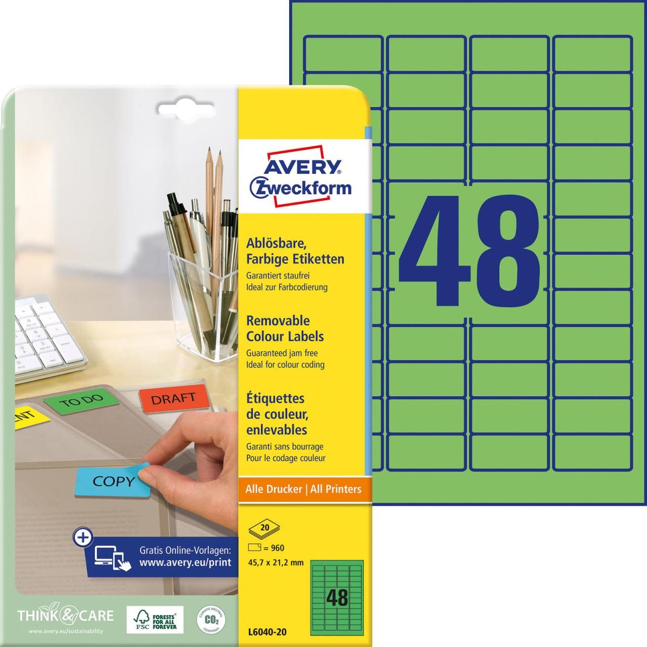 AVERY Zweckform Etiketten L6040-20 grün 45,7 x 21,2 mm AVERY Zweckform Etiketten L6040-20 grün 45,7 x 21,2 mm von Avery Zweckform
