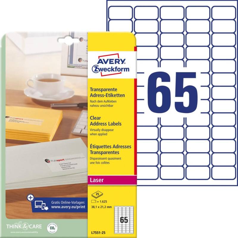 AVERY Zweckform Etiketten L7551-25 weiß 38,1 x 21,2 mm von Avery Zweckform
