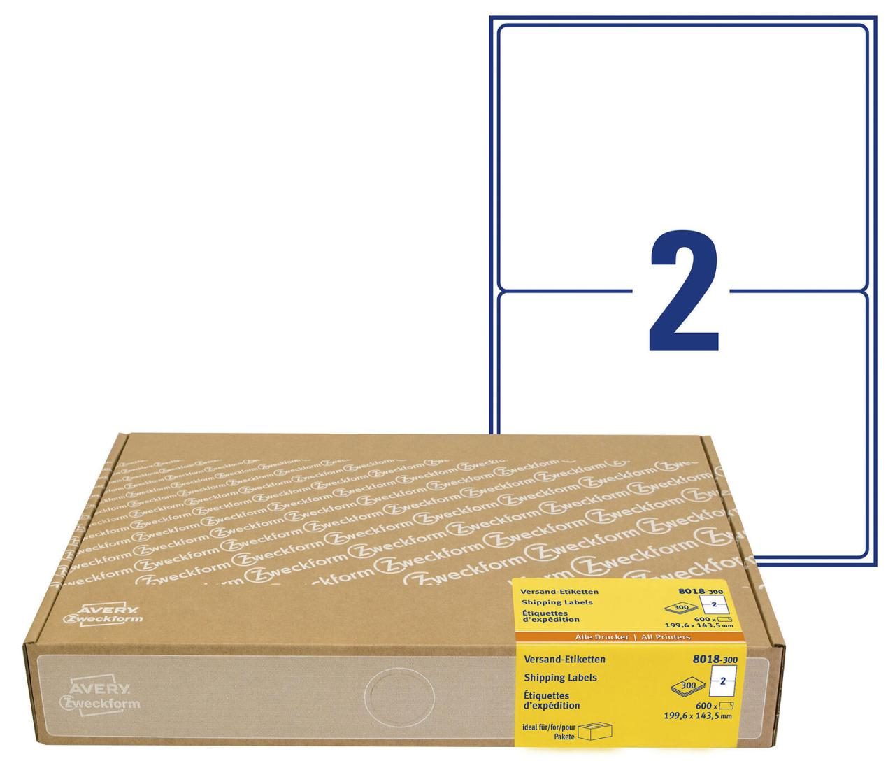 AVERY Zweckform Versandetiketten 8018-300 weiß 199,6 x 143,5 mm AVERY Zweckform Versandetiketten 8018-300 weiß 199,6 x 143,5 mm von Avery Zweckform