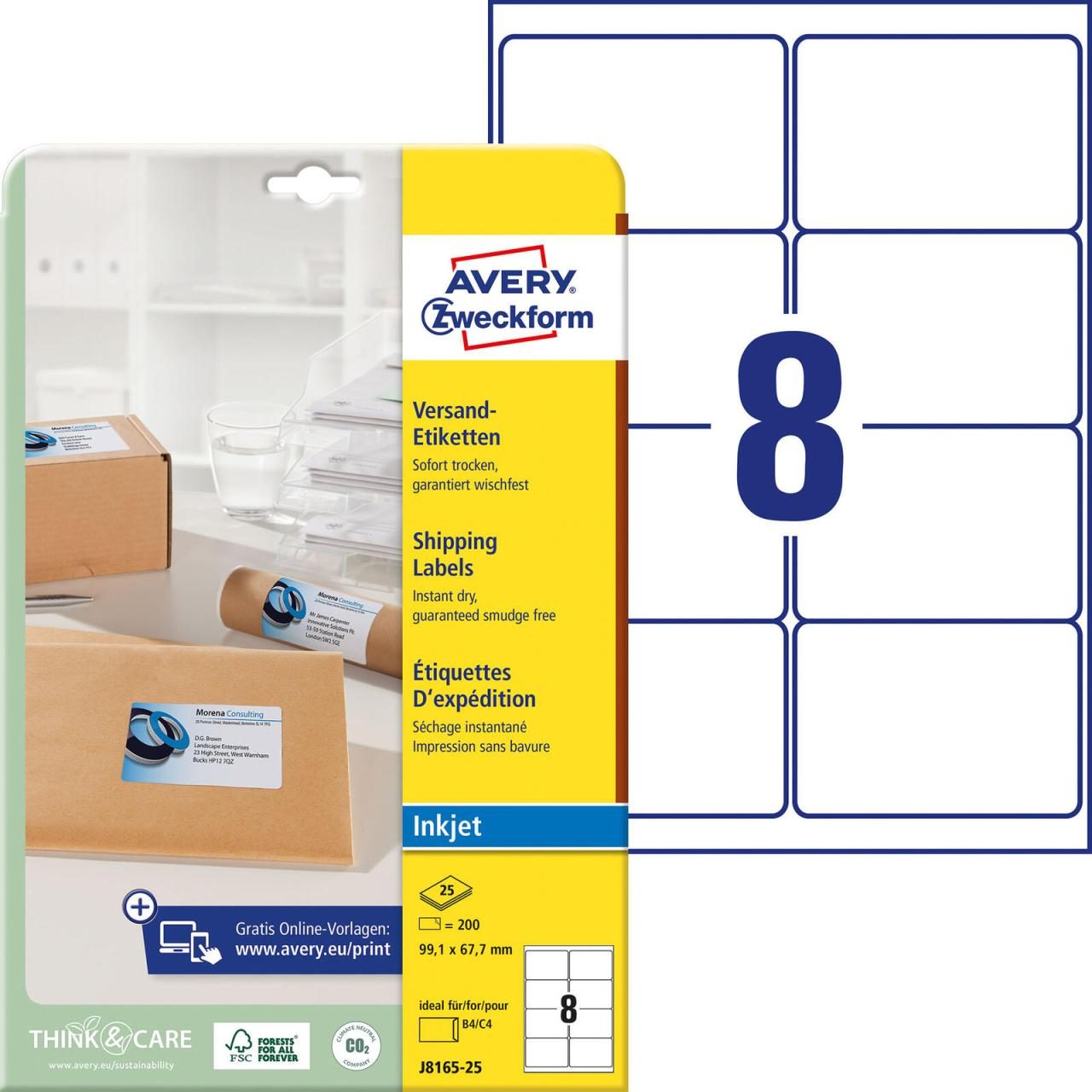 AVERY Zweckform Versand-Etiketten J8165-25 99,1 x 67,7 mm weiß von Avery Zweckform