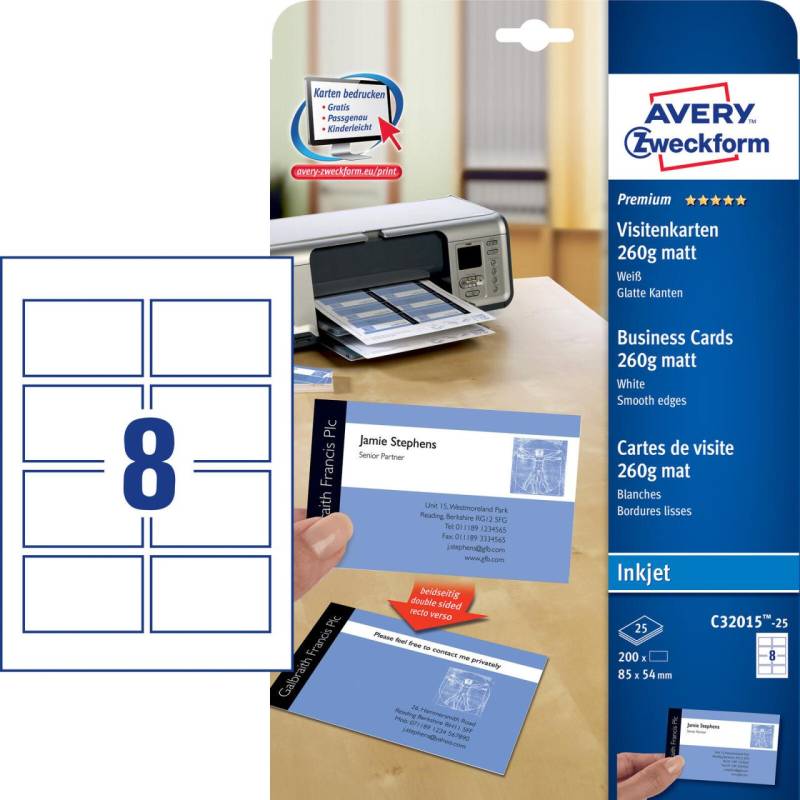 AVERY Zweckform Visitenkarten 260 g/m² matt weiß von Avery Zweckform