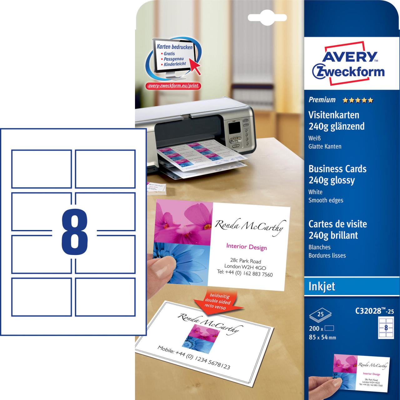 AVERY Zweckform Visitenkarten 240 g/m² hochglänzend weiß AVERY Zweckform Visitenkarten 240 g/m² hochglänzend weiß von Avery Zweckform