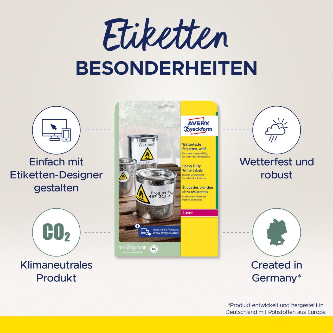 AVERY Zweckform wetterfeste Folienetiketten 63,5 x 33,9 mm AVERY Zweckform wetterfeste Folienetiketten 63,5 x 33,9 mm von Avery Zweckform