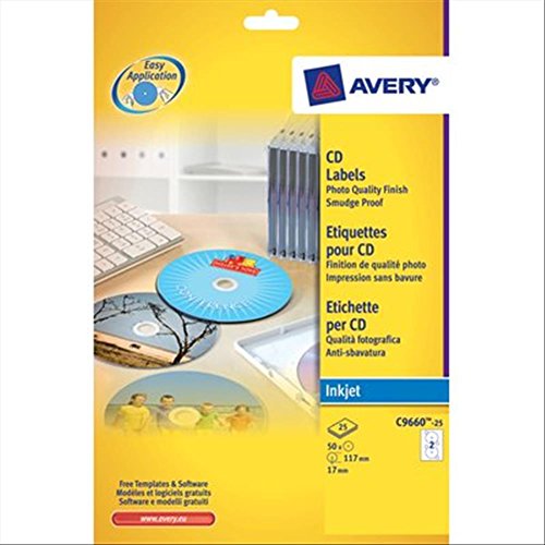 Avery L7676-25 - Full Face CD Laser Labels 117mm DIA L7676-25(50Labels) von Avery Zweckform