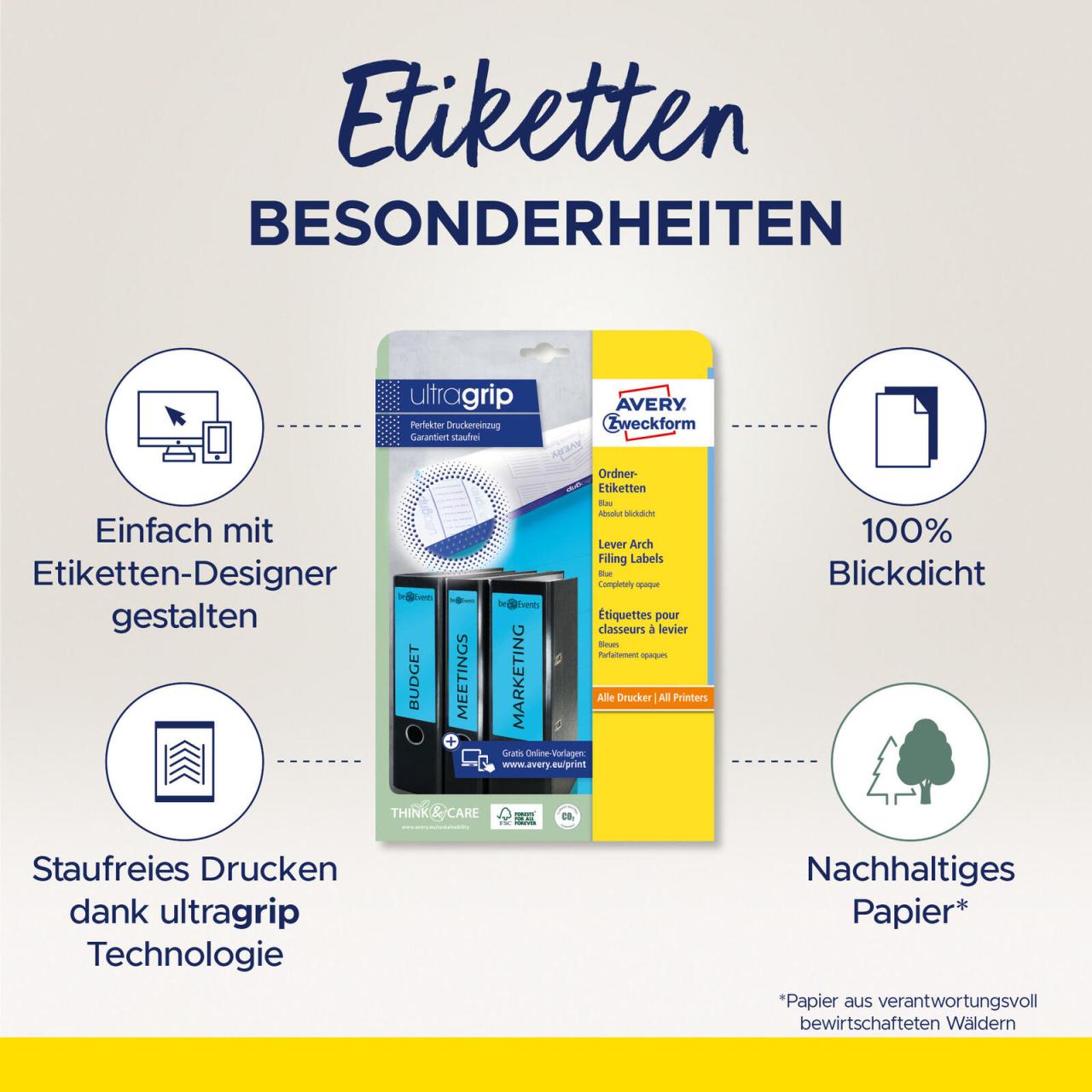 AVERY Zweckform Ordneretiketten 61,0 x 192,0 mm blau AVERY Zweckform Ordneretiketten 61,0 x 192,0 mm blau von Avery Zweckform