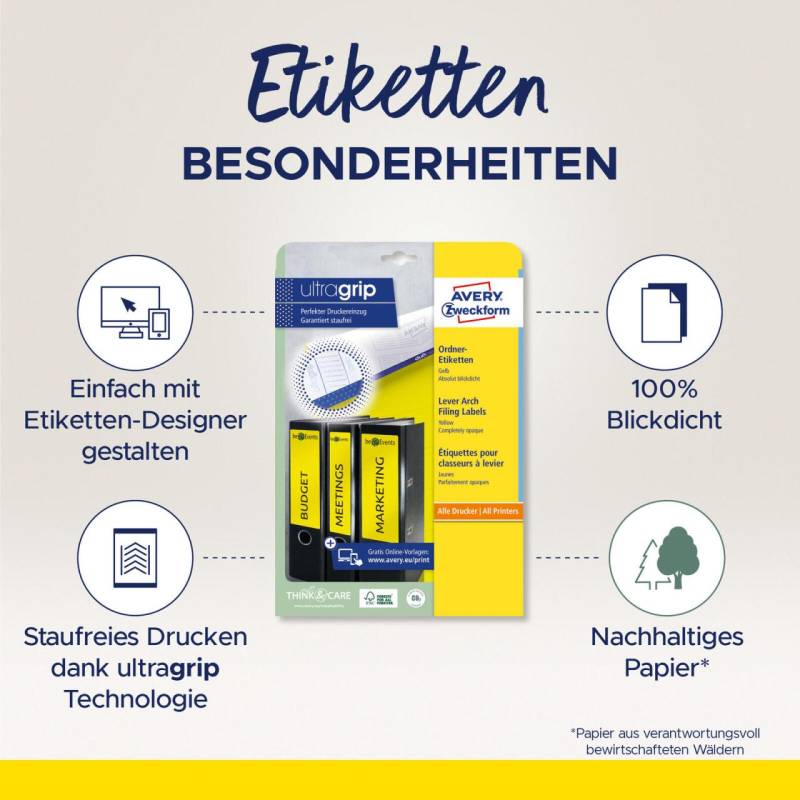 AVERY Zweckform Ordneretiketten 61,0 x 192,0 mm gelb von Avery Zweckform