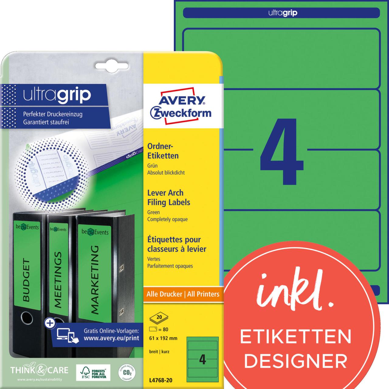 AVERY Zweckform Ordneretiketten 61,0 x 192,0 mm grün AVERY Zweckform Ordneretiketten 61,0 x 192,0 mm grün von Avery Zweckform