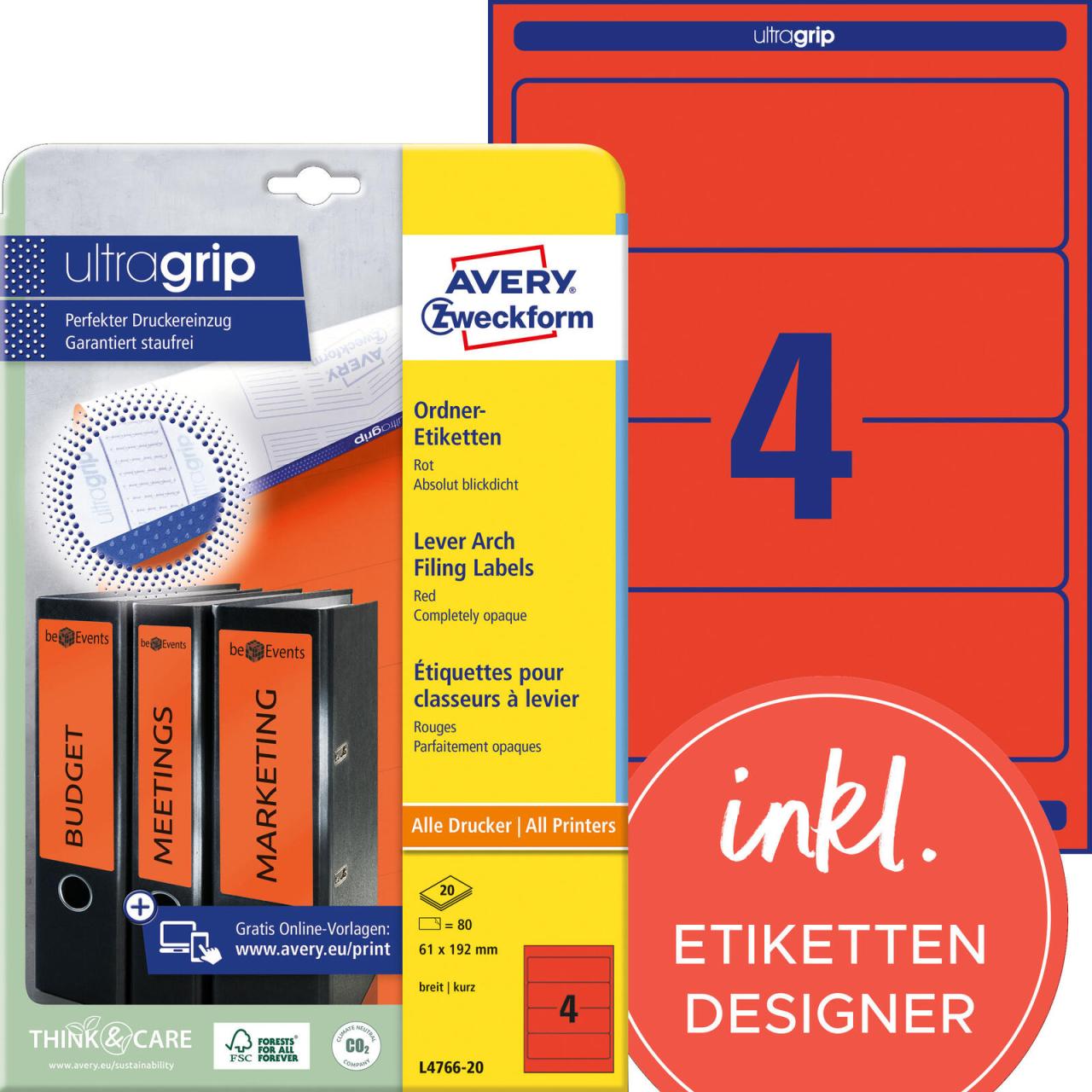 AVERY Zweckform Ordneretiketten 61,0 x 192,0 mm rot AVERY Zweckform Ordneretiketten 61,0 x 192,0 mm rot von Avery Zweckform