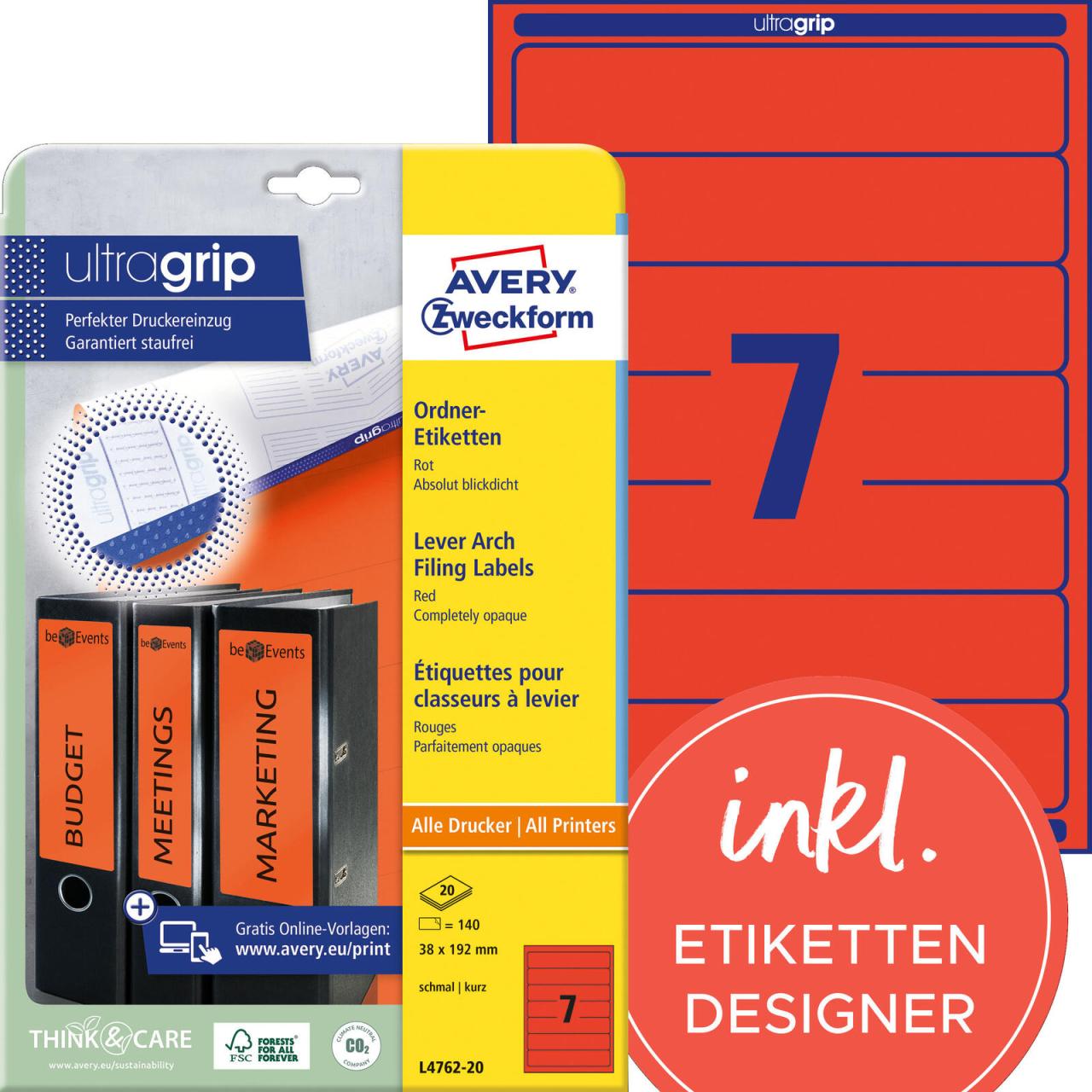 AVERY Zweckform Ordneretiketten 38,0 x 192,0 mm rot AVERY Zweckform Ordneretiketten 38,0 x 192,0 mm rot von Avery Zweckform