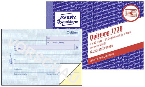 Avery-Zweckform 1736-5 Quittungen DIN A6 quer Anzahl der Blätter: 40 Weiß 5St. von Avery-Zweckform