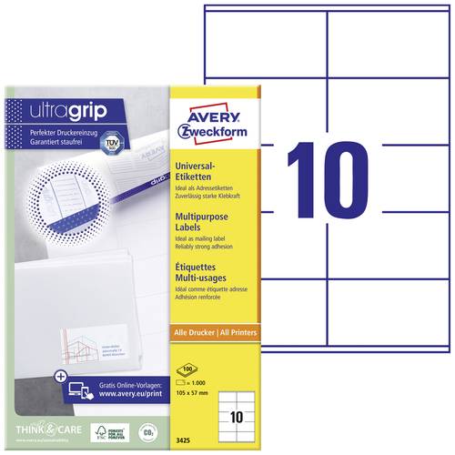 Avery-Zweckform 3425 Universal-Etiketten 105 x 57mm Papier Weiß 1000 St. Permanent haftend Tintenst von Avery-Zweckform