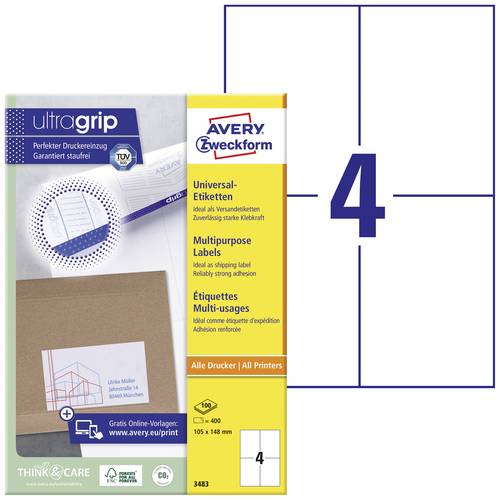 Avery-Zweckform 3483 Universal-Etiketten 105 x 148mm Papier Weiß 400 St. Permanent haftend Tintenst Avery-Zweckform 3483 Universal-Etiketten 105 x 148mm Papier Weiß 400 St. Permanent haftend Tintenst von Avery-Zweckform