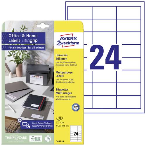 Avery-Zweckform 3658-10 Universal-Etiketten 64.6 x 33.8mm Papier Weiß 240 St. Permanent haftend Tin von Avery-Zweckform