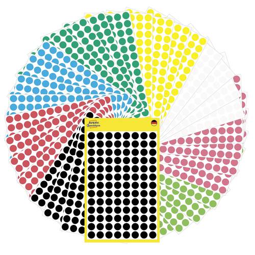 Avery-Zweckform 59994 Etiketten Ø 8mm Papier Rot, Grün, Gelb, Schwarz, Blau, Weiß, Neonrot, Neong von Avery-Zweckform