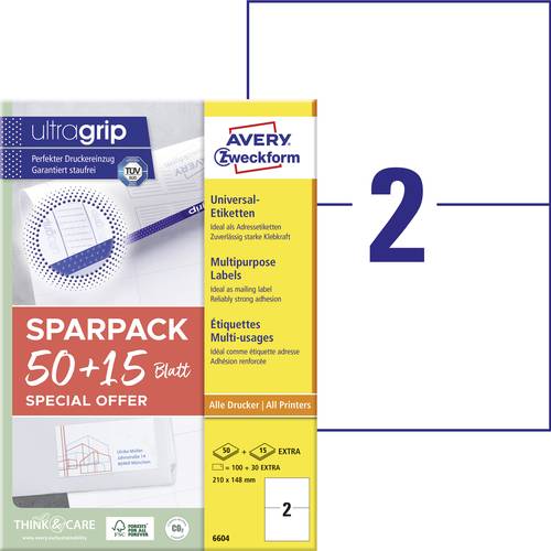 Avery-Zweckform 6604 210 x 148mm Papier Weiß 130 St. Permanent haftend Universal-Etiketten Laser 65 Avery-Zweckform 6604 210 x 148mm Papier Weiß 130 St. Permanent haftend Universal-Etiketten Laser 65 von Avery-Zweckform