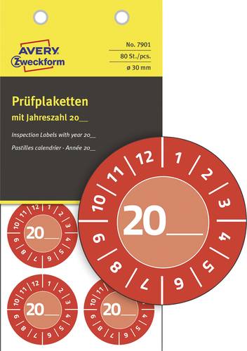 Avery-Zweckform 7901 Prüfplakette 20XX Rot (Ø) 30mm 30mm 80St. von Avery-Zweckform