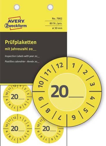 Avery-Zweckform 7902 Prüfplakette 20XX Gelb (Ø) 30mm 30mm 80St. von Avery-Zweckform