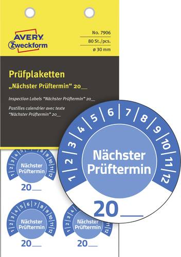 Avery-Zweckform 7906 Prüfplakette 20XX Blau (Ø) 30mm 30mm 80St. von Avery-Zweckform